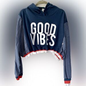 Upcycled Hoodie Woven Nautica Shirt Cropped Good Vibes Top